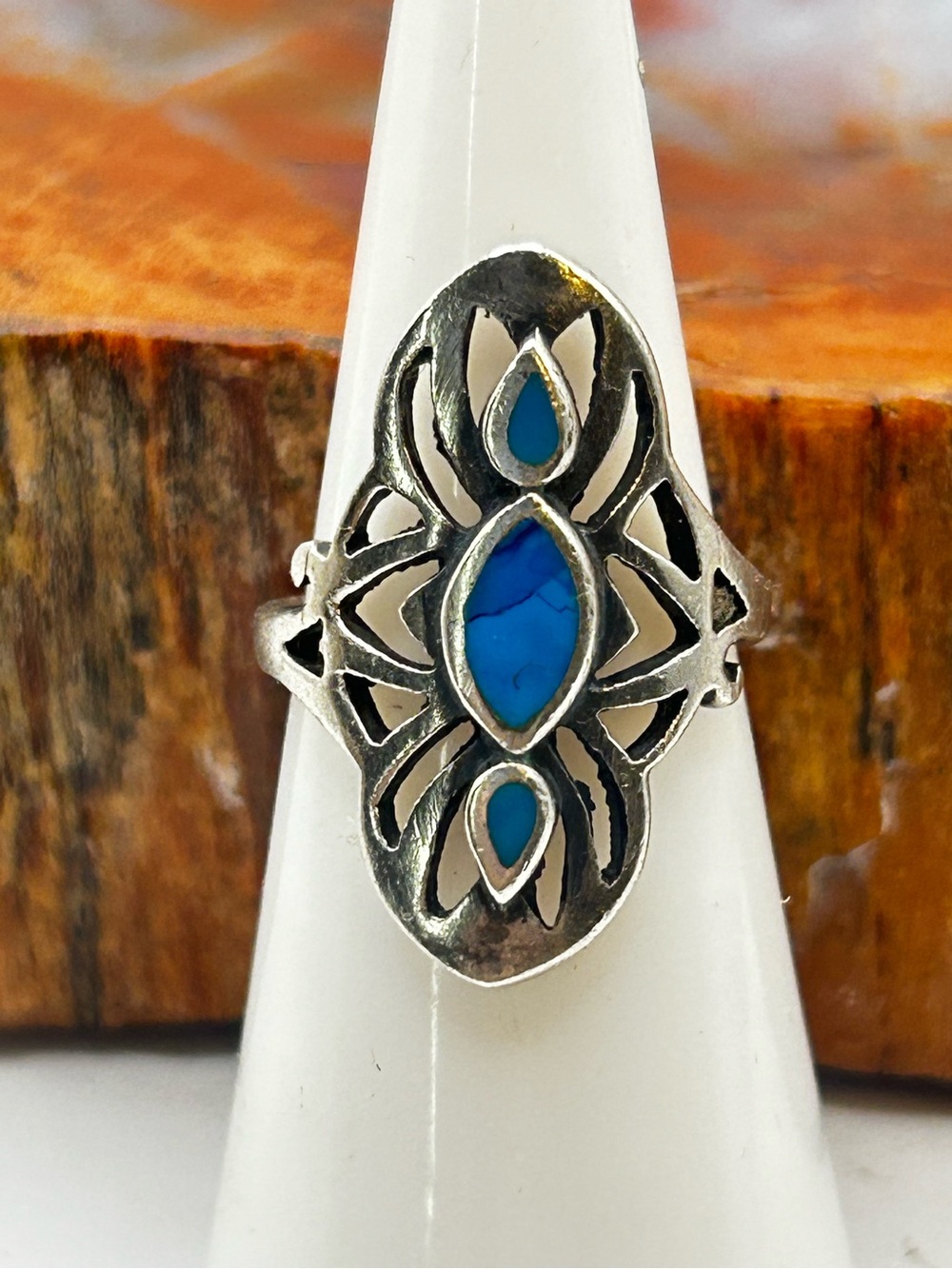 Vintage Sterling Silver Blue Turquoise Ring - Size 5.5